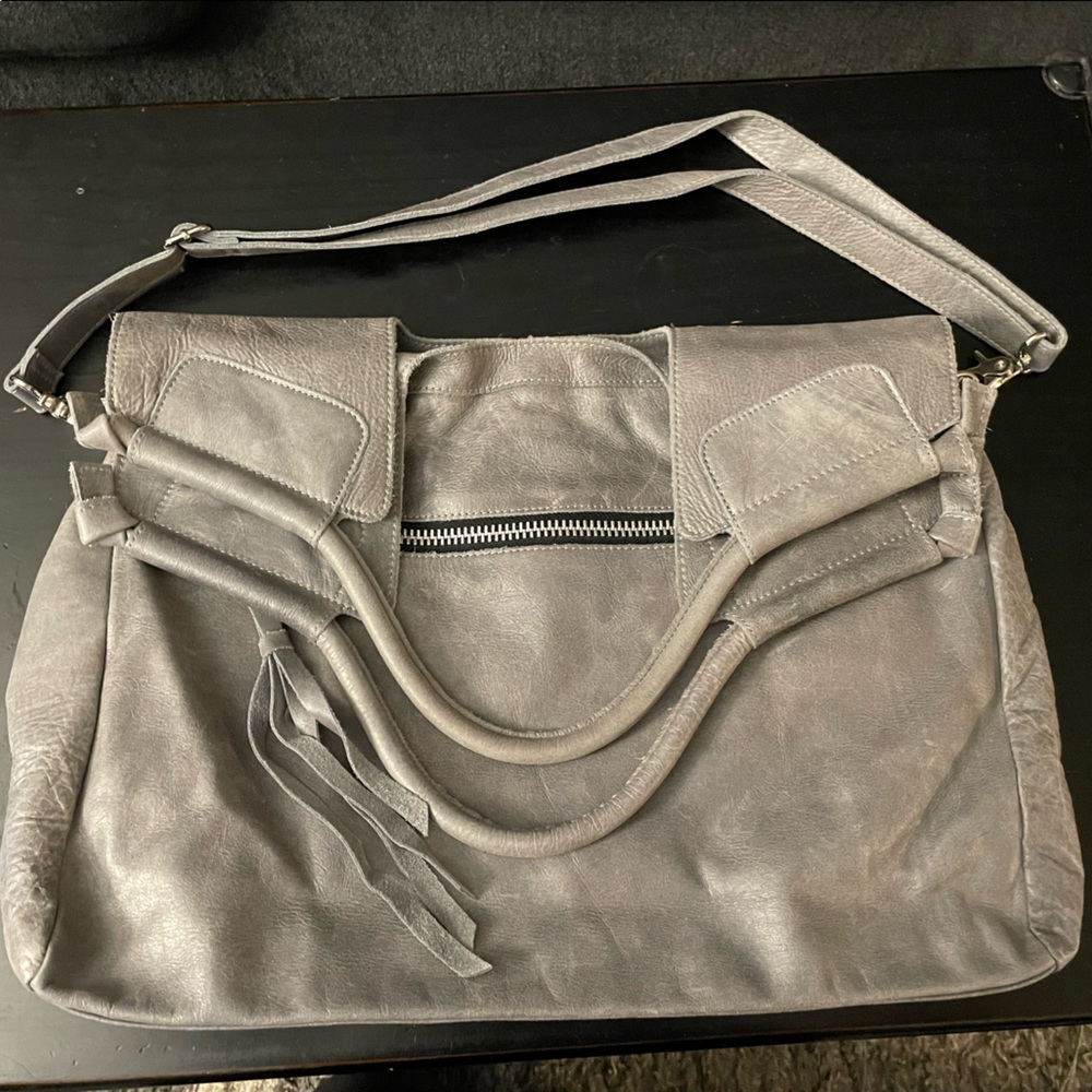 Gorgeous Light Gray Foley + Corinna Large Leather Hobo Shoulder Handbag